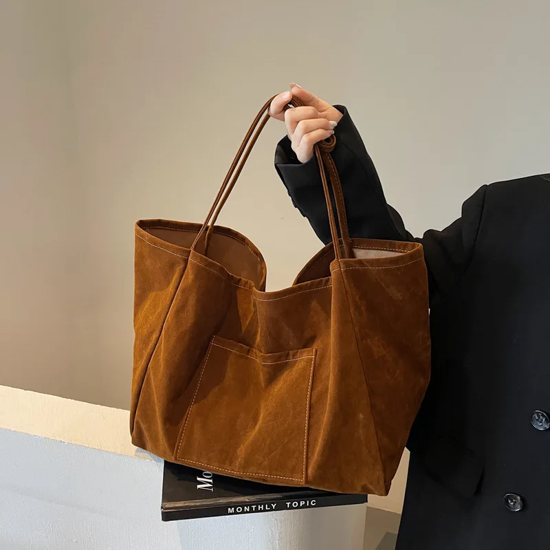 

CGCBAG Casual Lage Capacity Tote Bag Vintage Nubuck PU Leather Women Shoulder Bag Simple Commuting Designer Female Handbag