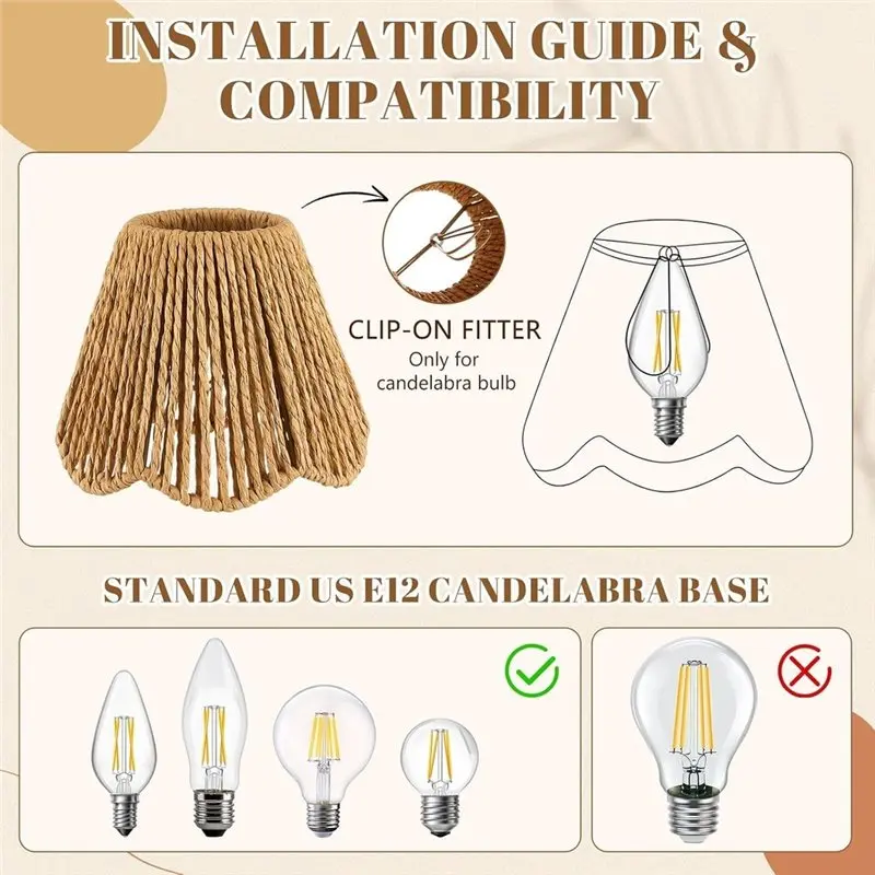 【THANKSGIVING DAY】Vertical Striped Boho Rattan Lampshade 2 Pack Small Lampshade Replacement For Table Chandelier Wall Lamp Light
