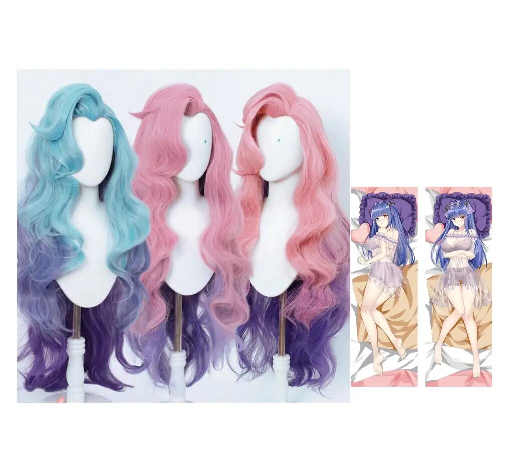 Seraphine Cosplay Wig LoL KDA Cosplays Curly Pink Purple Wigs Heat Resistant Synthetic Hair Dakimakura Pillow Case