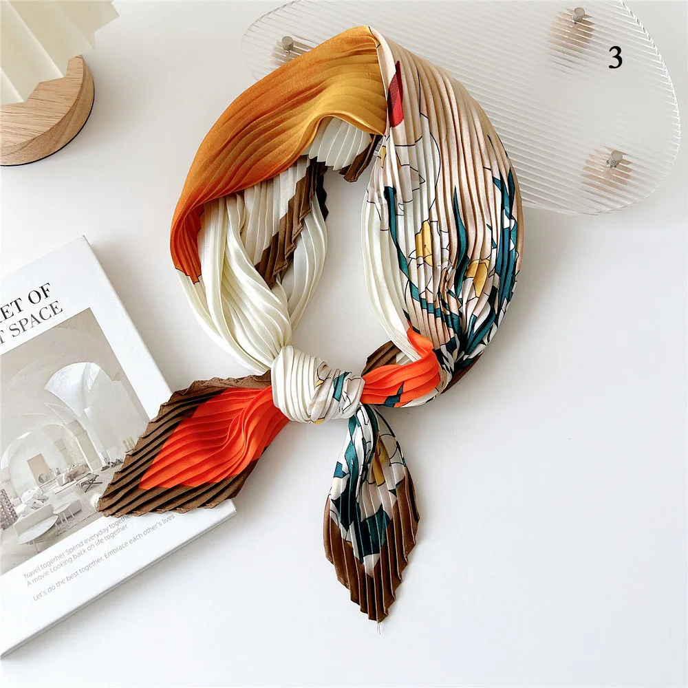 Floral Silk Crinkle Hair Bands Scarf Women Luxury Headband Square Scarves Bandana Foulard Office Ladies Shawl Accessories Women