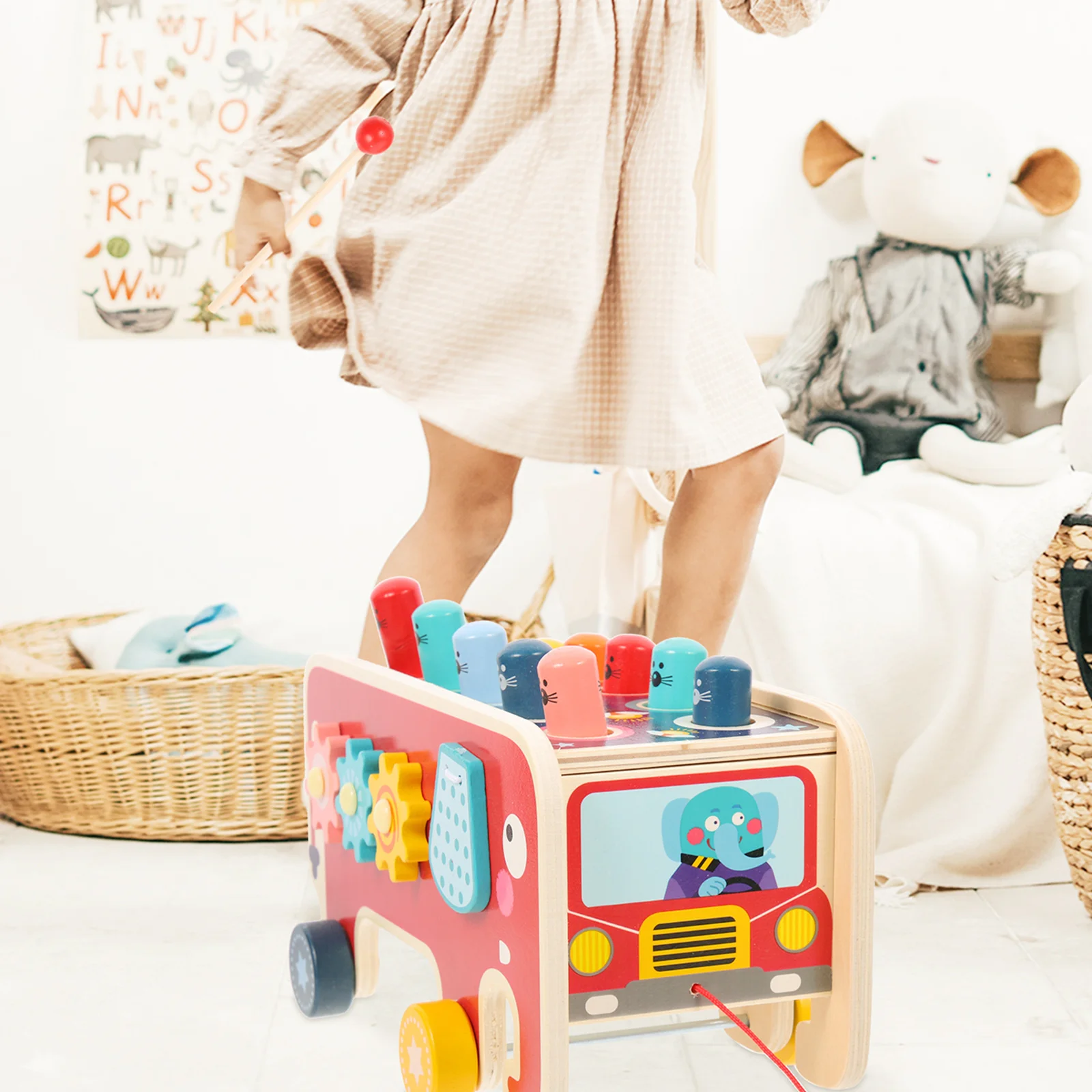 مجموعة واحدة من أدوات الإيقاع الخشبية التعليمية للعب الموسيقي المبكر، أداة إيقاع لتنسيق حركة اليد للأطفال بألوان زاهية واضحة