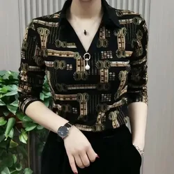 Women's Autumn Women's Large New Long sleeved Shirt Collar Top T-shirt Women's Fashion Style Bottom Small Shirt