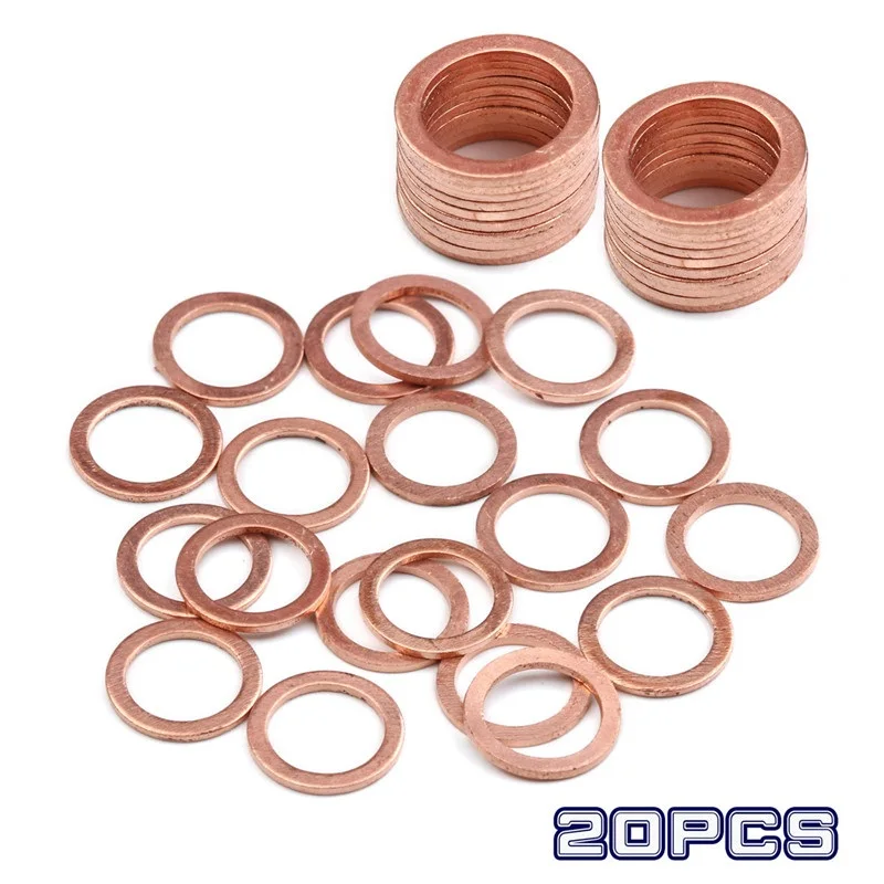 10/20/50pcs Copper Washer Solid Gasket Sump Plug Oil Seal Shim Flat Ring Seal Plain Spacer Washers M5 M6 M8 M10 M12 M14 M16