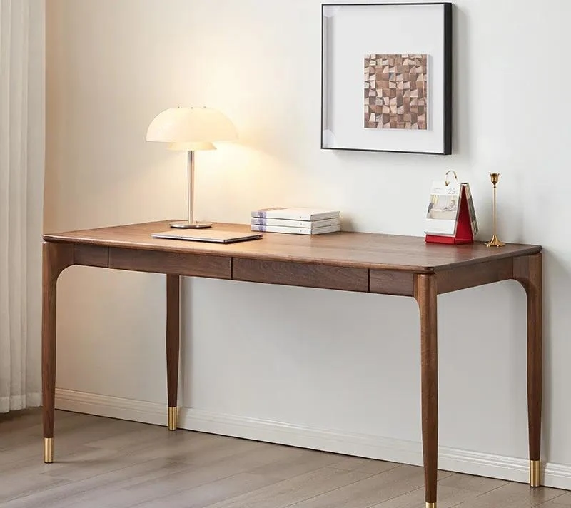 Nordic Black Walnut Desk Japanese Simple Cherry Wood Log Computer Desk Study Drawer Writing Desk