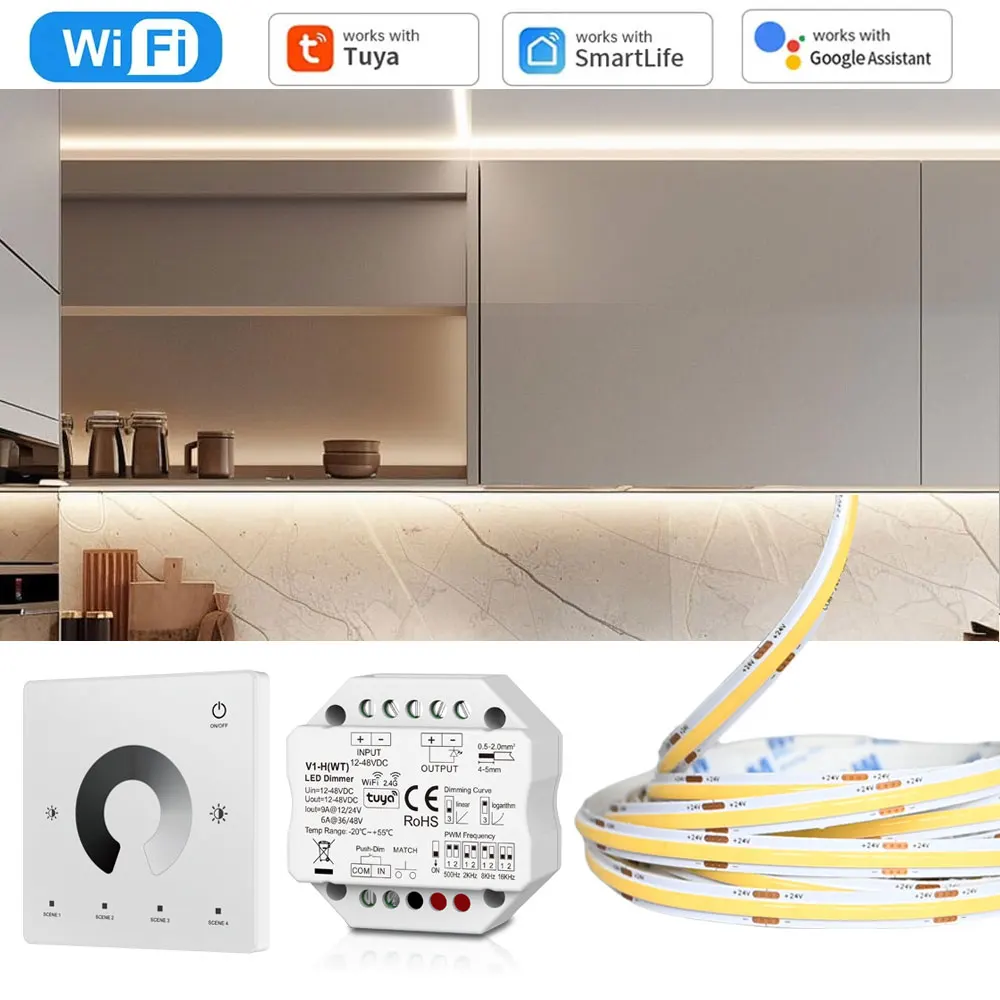 5m-10m-20m-tuya-wifi-cob-led-strip-24v-warm-natural-white-dimmable-flexible-room-light-24g-rf-remote-control-for-alexa-google