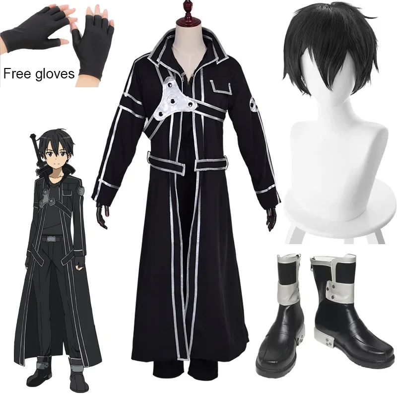 Kirigaya Kazuto kostiumy Cosplay Anime Sword Art Online Kirito buty Alicization peruki buty zestaw mundurków dla dorosłych unisex PA1914