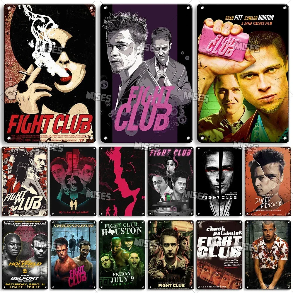 لافتة معدنية لنادي القتال - لوحة من القصدير تحية الفيلم الكلاسيكي لعام 1999 مع اقتباس مميز وفن ملصق، ديكور حائط قديم متين