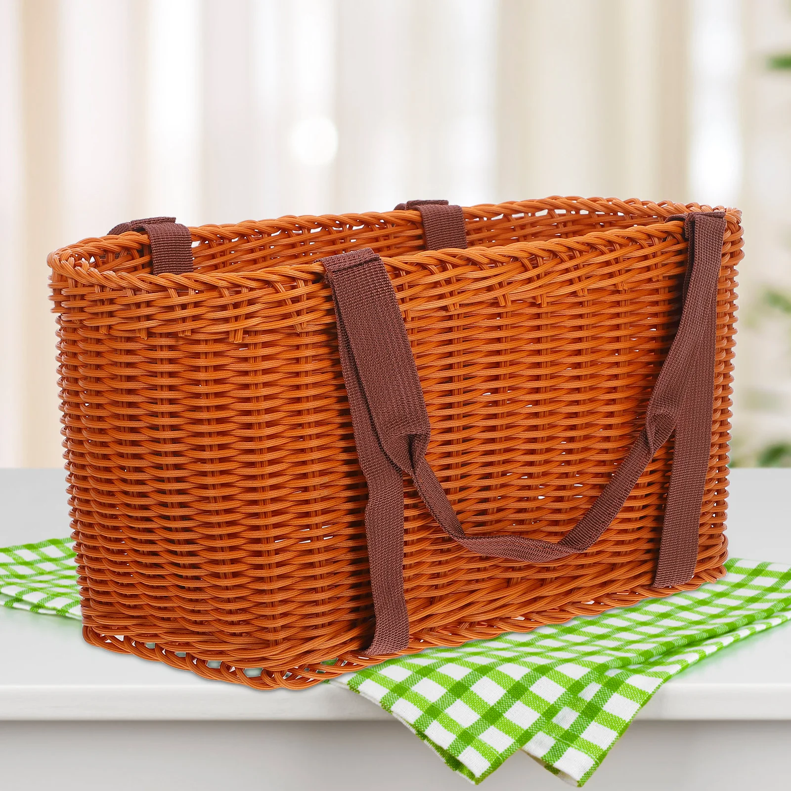 

Handmade Basket Portable Container Hand-Woven Storage Holder Creative Fruit Basket Kitchen Holder for Picnic Food Storage