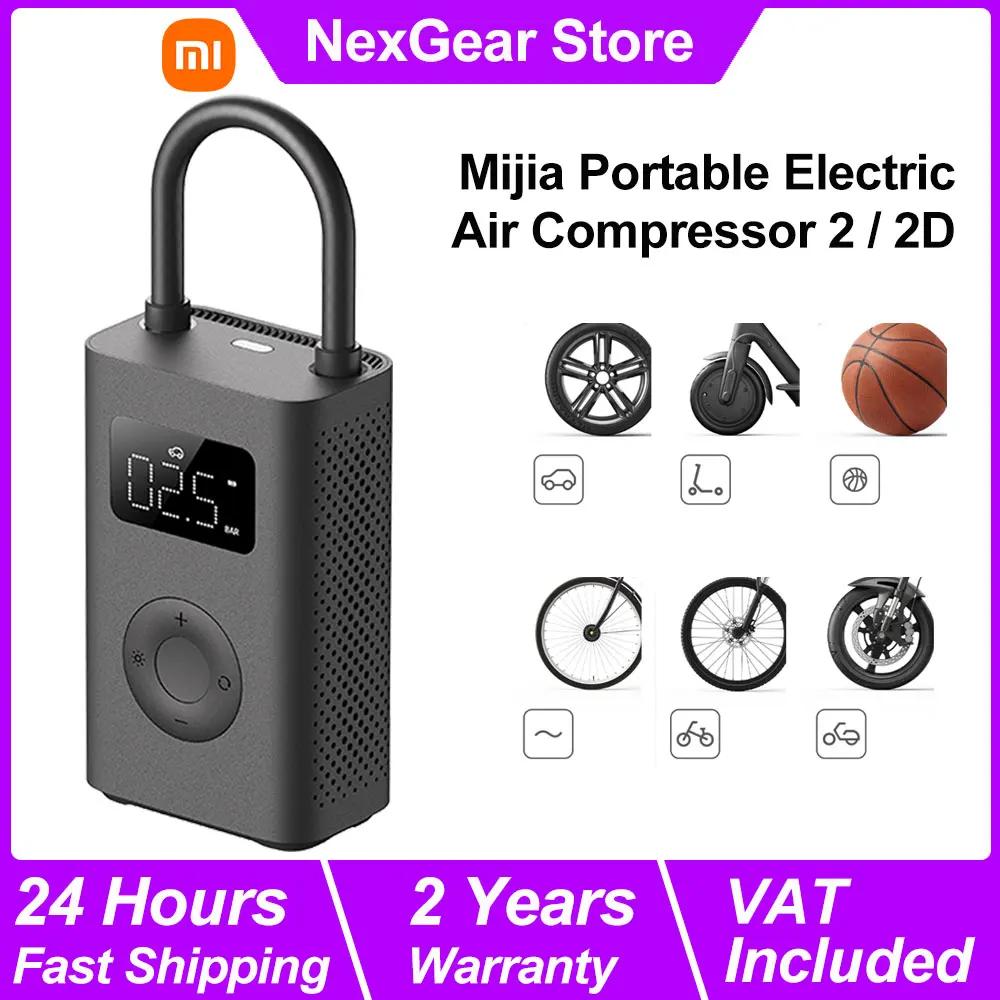 Xiaomi Mijia Compresseur d'air électrique portable 2D / 2, gonfleur électrique multi-outils, pompe à air numérique intelligente de détection de pression des pneus