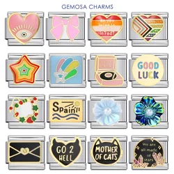 GEMOSA Women Y2k Cute Heart Star Flower Bowknot Italian Charm Link Fit 9mm Stainless Steel Bracelet Making DIY Jewelry Beads