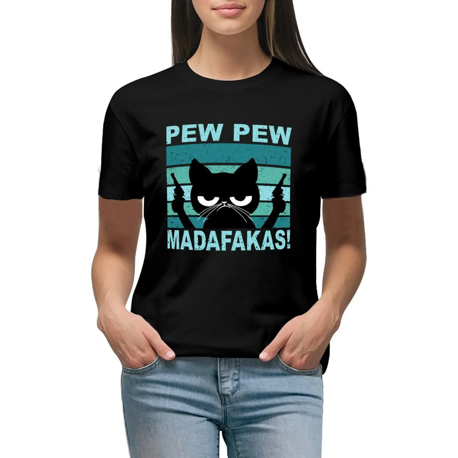 

Pew Pew Madafakas - Cat T-shirt anime clothes kawaii clothes tees western t shirts for Women