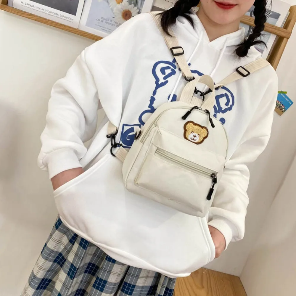 Oxford Cloth Mini Backpack Student Backpack Fashionable Cartoon Embroidered Bear Crossbody Backpack