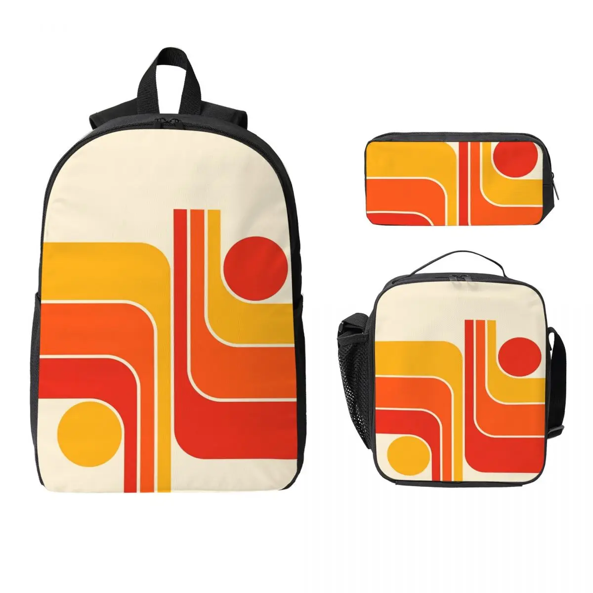 

Retro Geometric Design Backpack Student Boys Girls BookBag School Bag Computer Shoulder Bags 3ps Insulated Lunch Bag Pencil Case