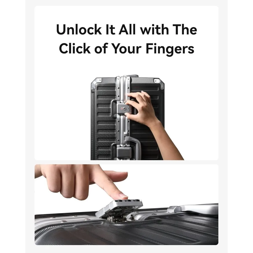 28-Zoll-Spinner-Gepäck mit Aluminiumrahmen, Reißverschlussloser Hartschalenkoffer aus Polycarbonat, Kohlemetall für Reisen
