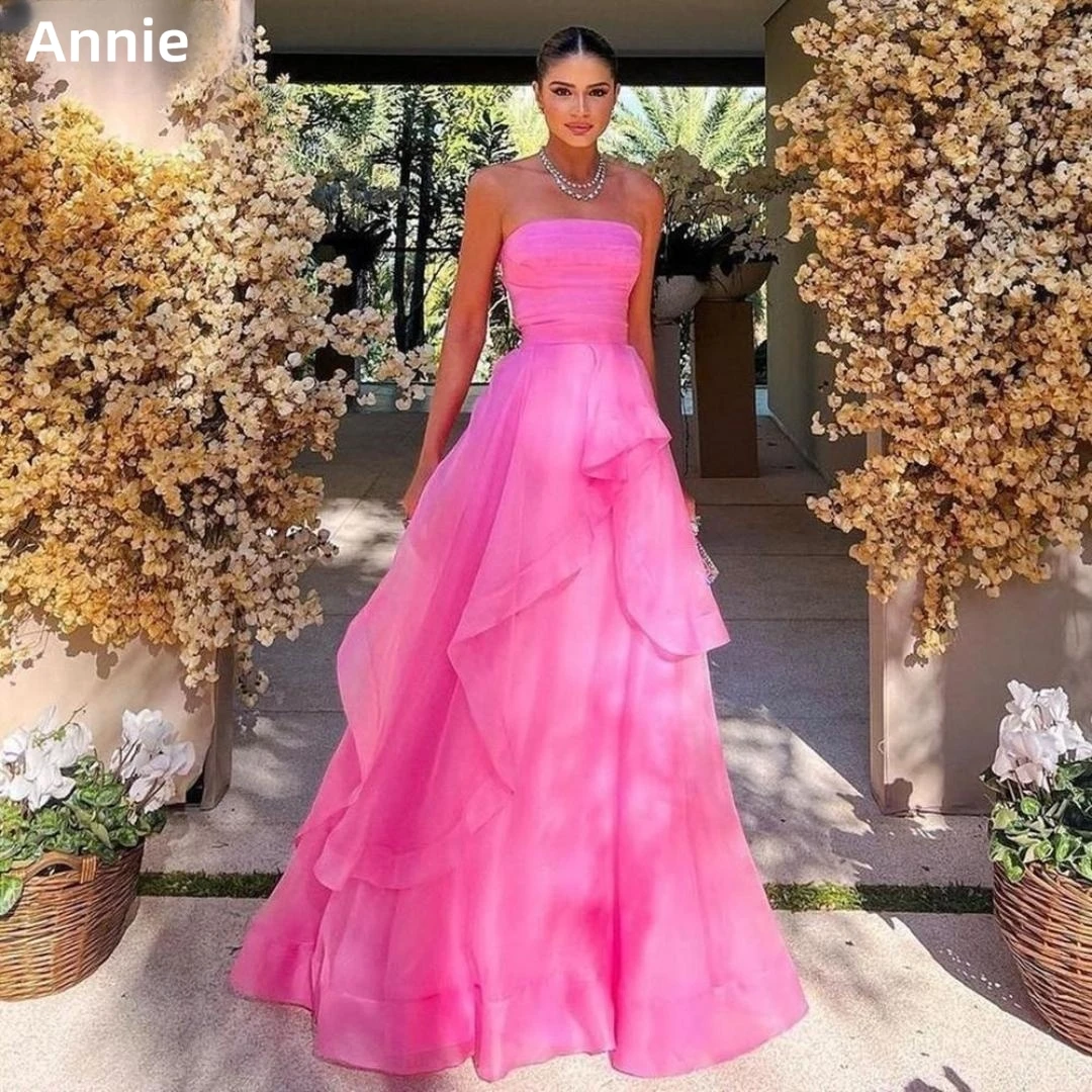 Annie Tulle Pink Bandeau Off-the-Shoulder Ball Dress Sparkling Debut Party Formal Evening Dressفساتين للحفلات الراقصة