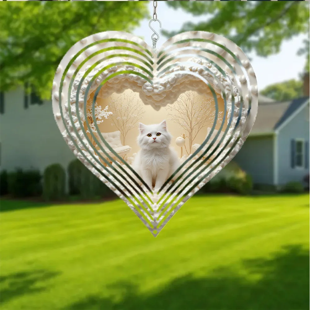 2D Flat, 1pc Bohemian White Cat Wind Chime with Blossom Scene - Iron Hanging Ornament Suitable for Cat Lovers, Mother's Day