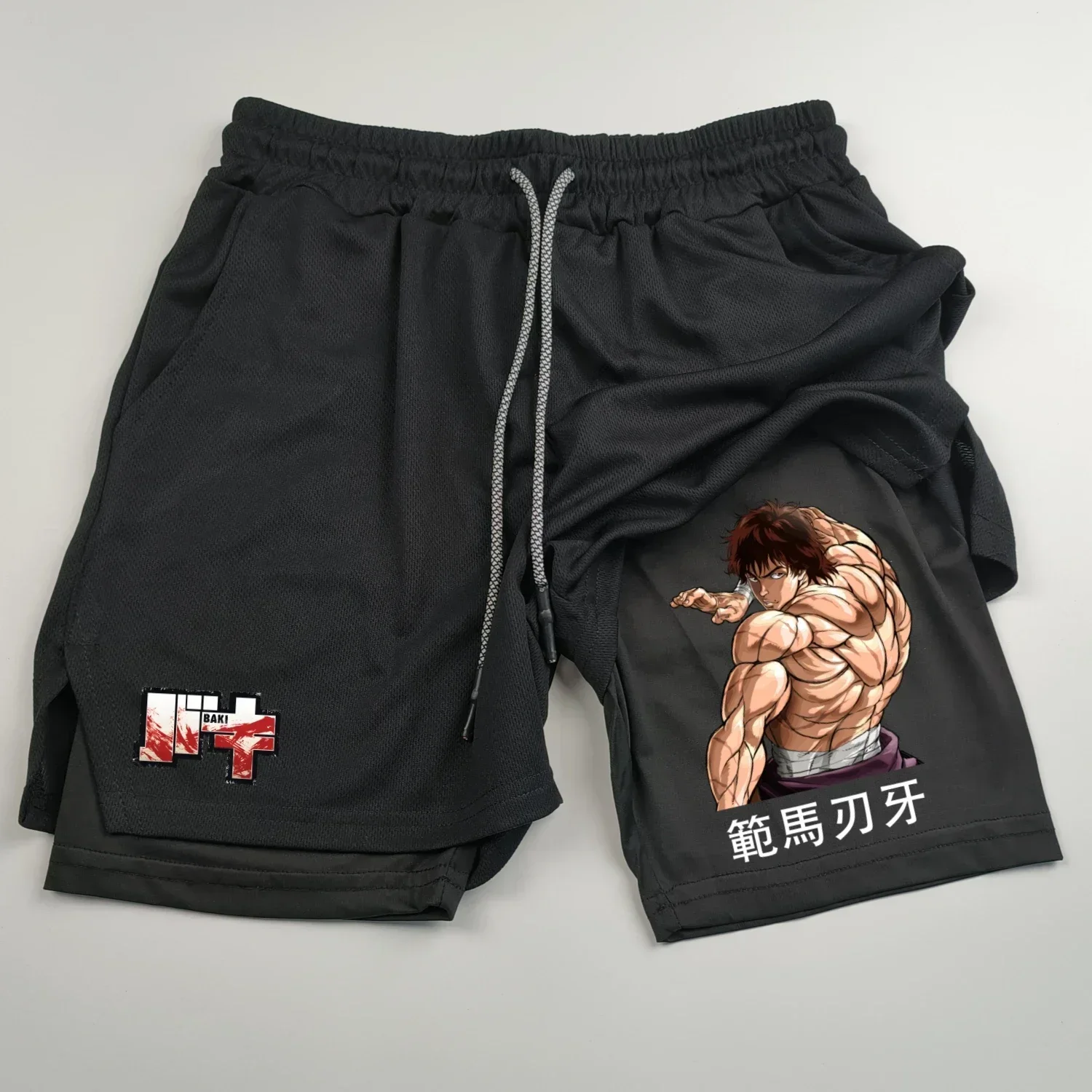 كارتون باكي الرجال السراويل الصيف ضغط قصيرة طبقة مزدوجة رسالة التجفيف السريع السراويل اللياقة البدنية رياضية تجريب Sho #3