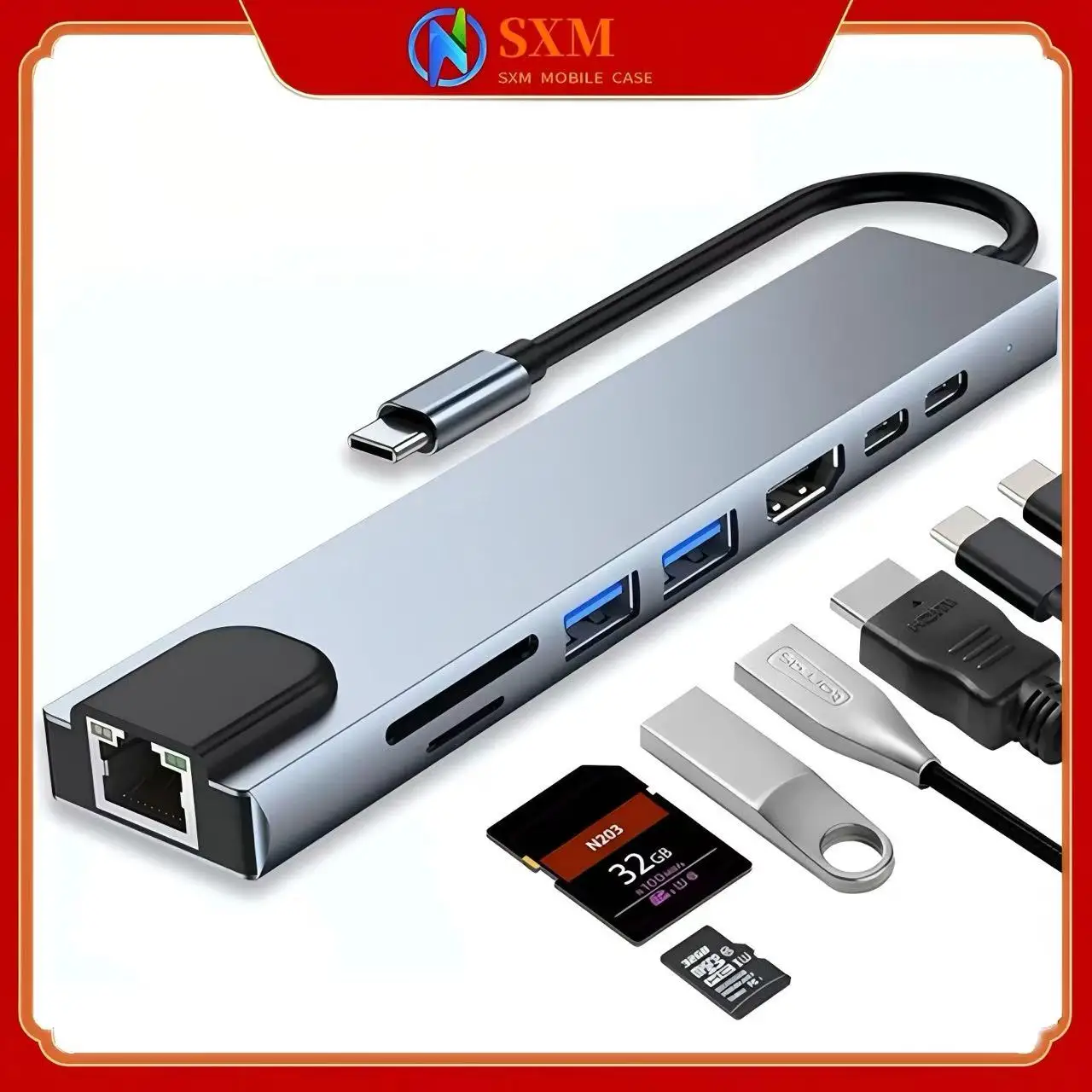 

Сетевой порт мобильного телефона Type-c, HDMIusb, многофункциональный разветвитель 8-в-1, док-станция концентратора