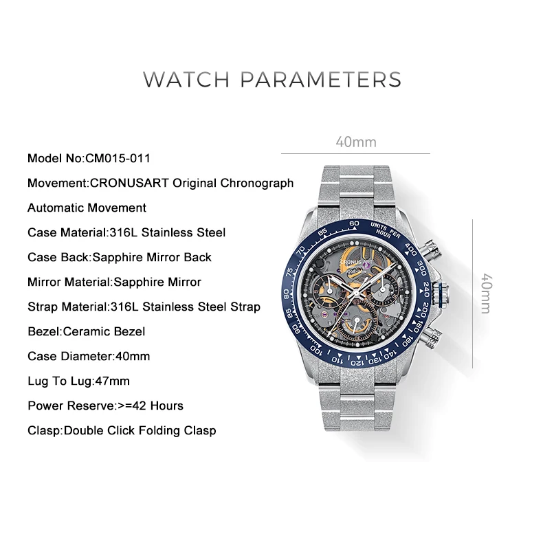CRONUSART мужские часы с хронографом 40 мм винтажные автоматические механические наручные часы со светящимся сапфировым зеркалом керамический безель