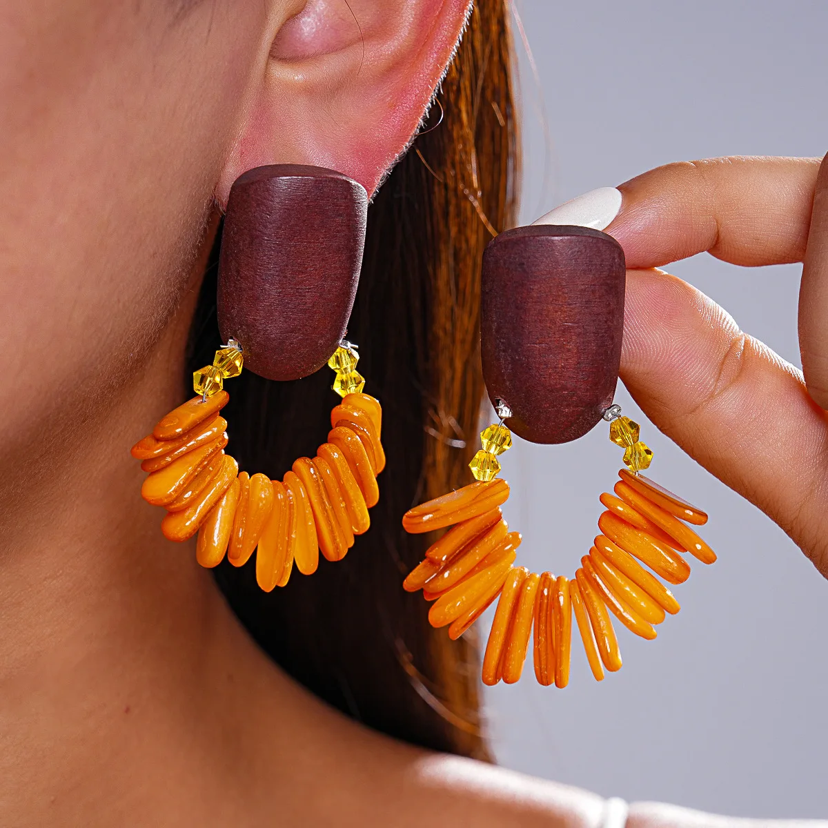 DOO MEI Boho Wooden Drop Earrings for Women Irregular Orange Chip Bead  Earrings Vintage Ethnic Vacation Beach Party Jewelry