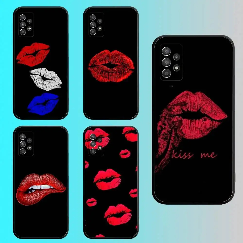 

Sexy Red Lips Phone Case For Samsung S 25,24,23,22,30,21,10,9,Ultra,Plus,Lite,FE,4G,5G Black Soft Case