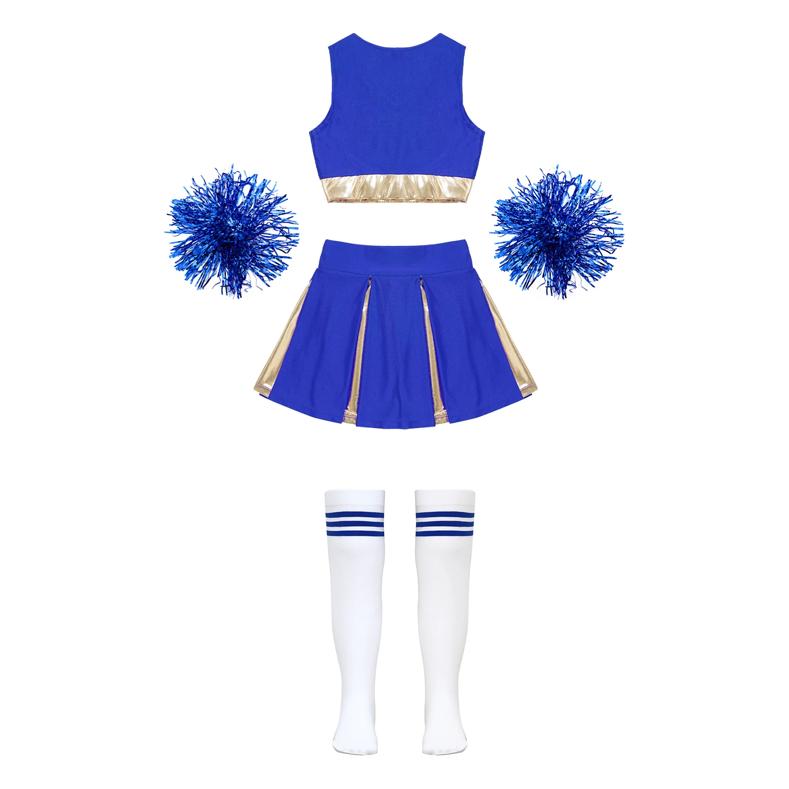 Kinder Meisjes Cheerleading Dance Performance Outfit Mouwloze Crop Top Met Rok Bloemballen Buis Sokken Voor Sport Meet Party