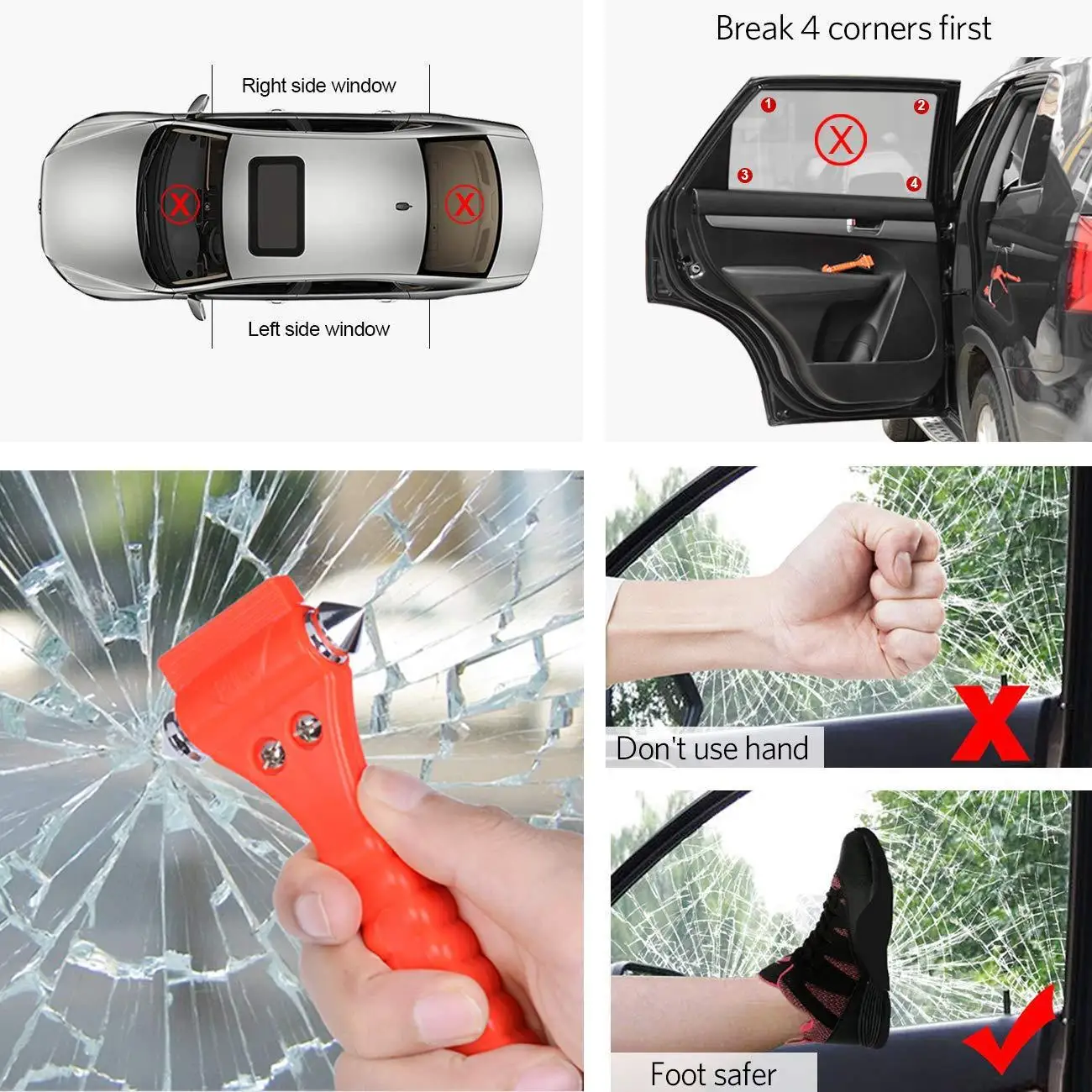 1/2PCS Safety Hammer Camping Driving Car Seat Belt Cutter 2-in-1 Emergency Break Window Glass Punch Survival Life Rescue Tools