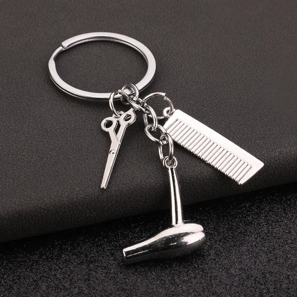 Gift Mini Comb Barber Keychain Hair Dryer Metal Key Chain Hanging Ornament Car Key Holder For Men Women