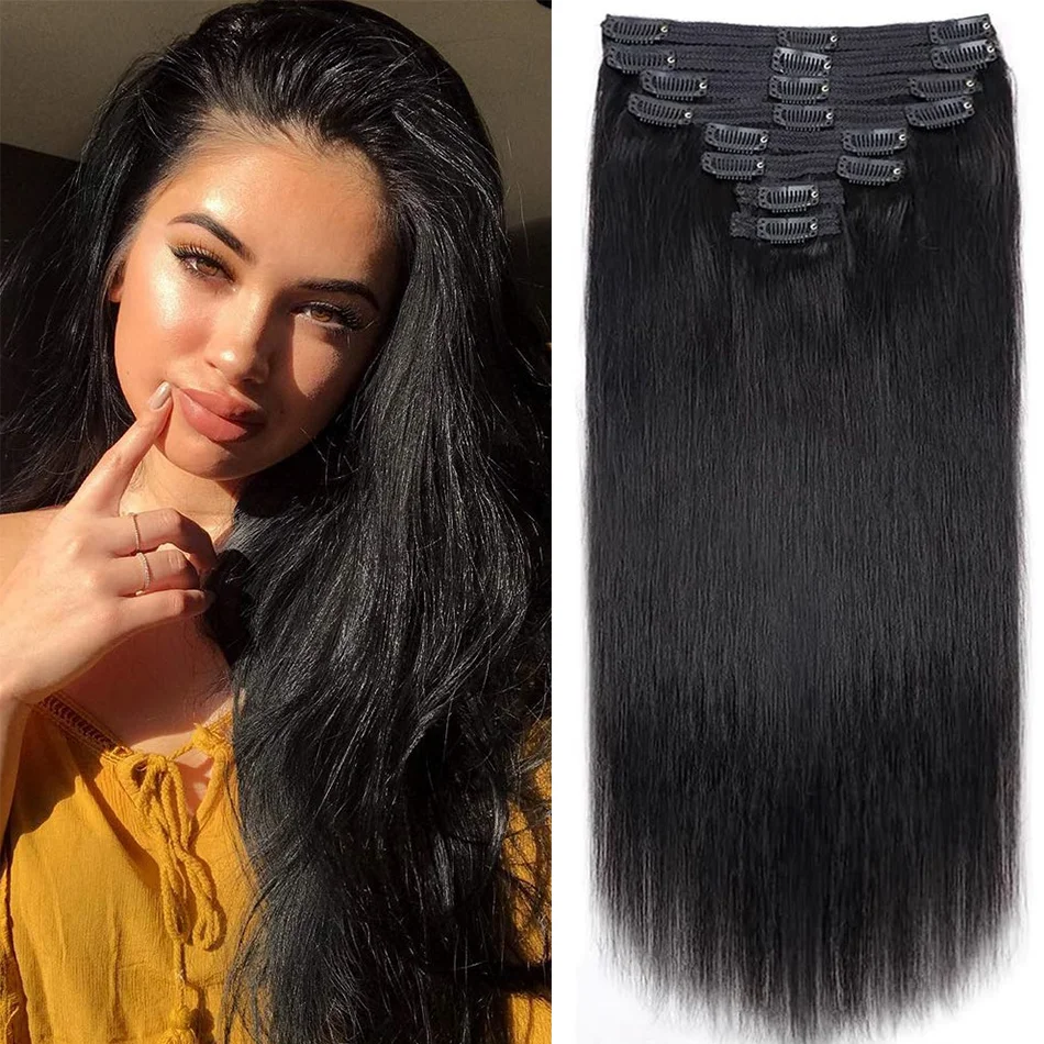 

Straight Clips In Human Hair Extensions Natural Color In 100% Remy Human Hair 120G 8Pcs/Set Full Head For Black Women