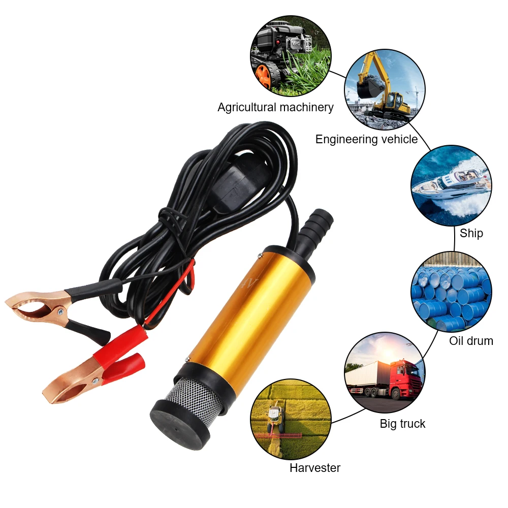 For Pumping Diesel Oil Water Submersible 12V/24V Aluminum Alloy Shell Fuel Transfer Car Electric DC Refueling Pump Mini