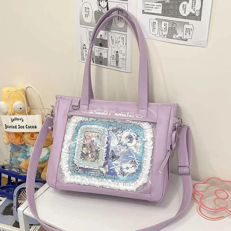 

HAEX Aesthetic Women Ita Bags 2025 JK Uniform DIY Anime Badge Crossbody Shoulder Bag Solid PU Large Capacity Tote Bolso Mujer