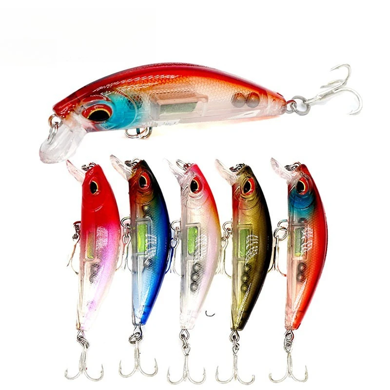 

1pcs Luminous Minnow Fishing Lures 70mm 10.5g Slow Sinking Wobbler Glow Plastic Hard Artificial Bait 6 # Hooks Fishing Tackle