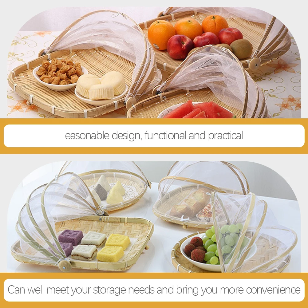 

Bamboo Woven Fruit Vegetable Basket Storage Bread Covered Net Tent Ventilated Visible Lightweight Kitchen Dining