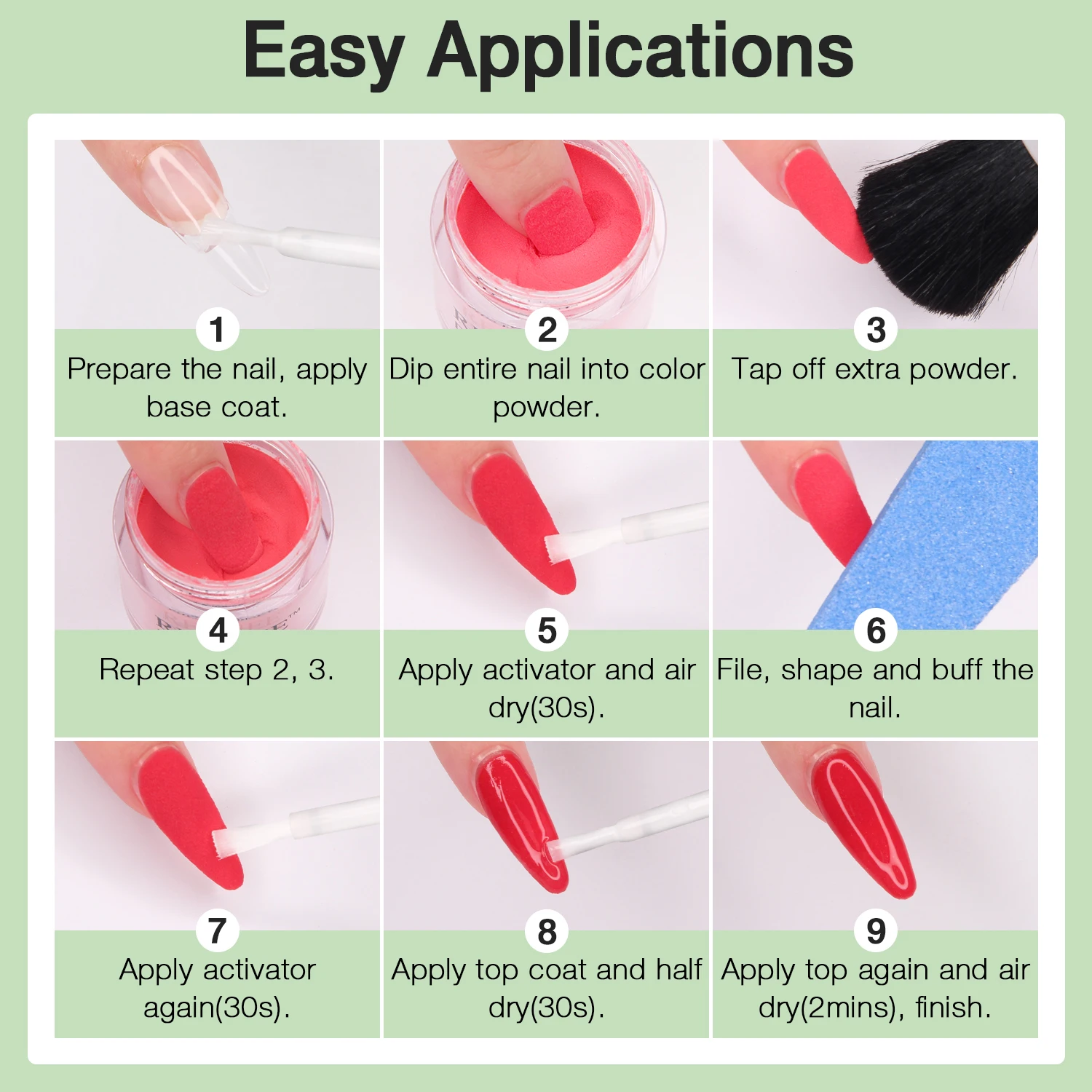 12-Farben-Tauchpulver und Basis-Top-Coat-Aktivator und unverzichtbare Werkzeuge für Nail Art Design-Geschenke für Frauen