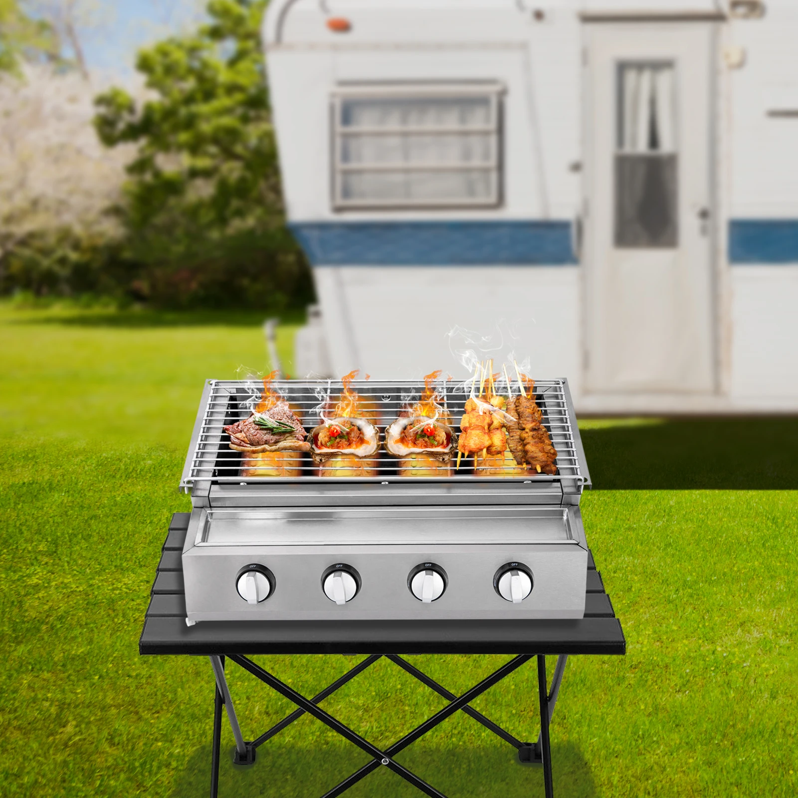 Griglia per barbecue a gas con altezza regolabile – Area di cottura 21,9x9,1 pollici, acciaio inossidabile di alta qualità, cottura GPL senza fumo, veloce