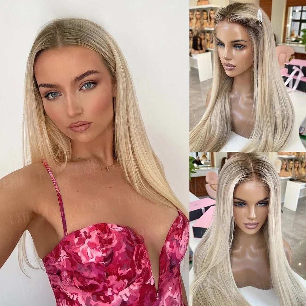 Soft 24inch Highlight Blond Long Straight hair HD lace front wig, suitable for women's wig With Baby Hair Heat Resistant wig