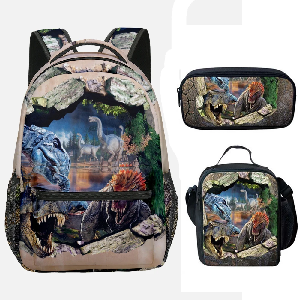 Hip Hop Popular Jurassic World Dinosaur 3D Print 3pcs/Set Student School Bags Laptop Daypack Backpack Lunch bag Pencil Case