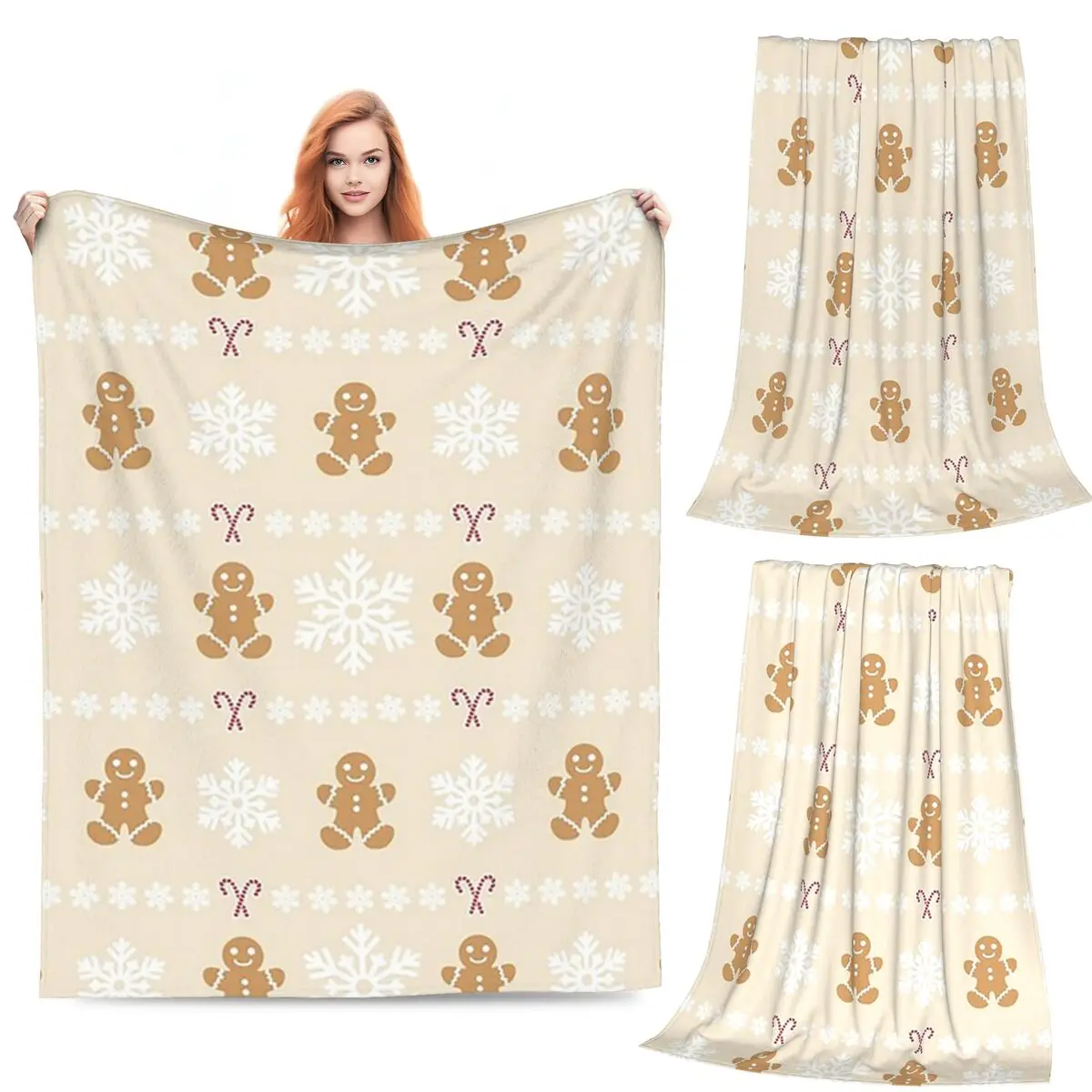 

Christmas Snowflake Gingerbread Blankets Flannel Sofa Throw Blanket Lightweight for Couch Bedding Outdoor Throws Bedspread Quilt