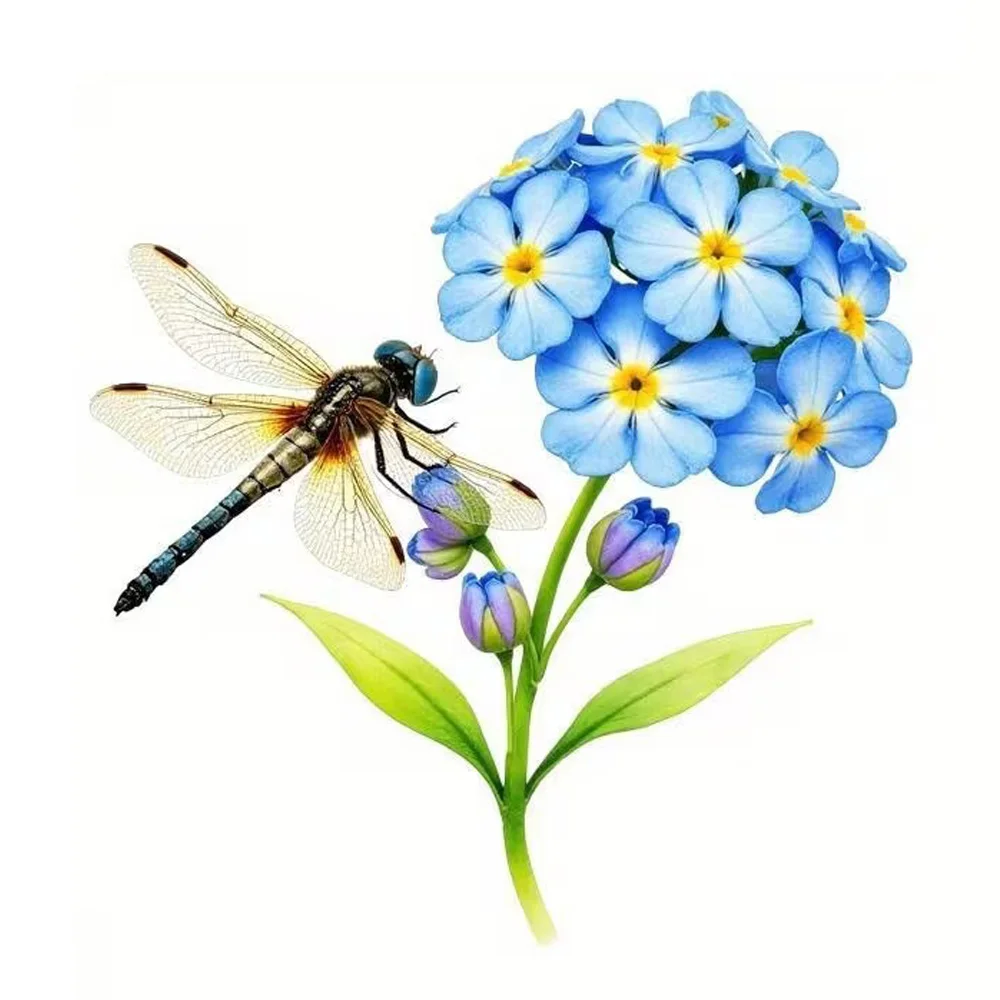 

Blue Flowers and Dragonfly Self-Adhesive Stickers, Bedroom Entryway Living Room Porch Home Decoration Wall Stickers