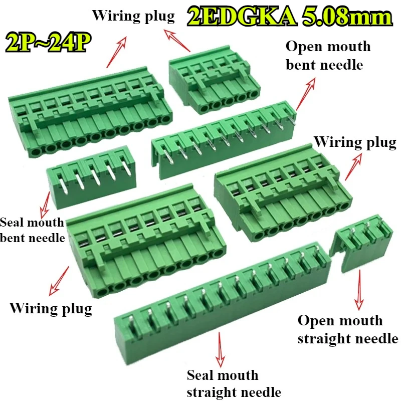 10Sets 2EDGKA 5.08mm Straight Needle/Bent Needle Open/Seal Mouth 2P/3P/4P/5P/6P/7P/8P/9P-24P PCB Screw Terminal Blocks Connector