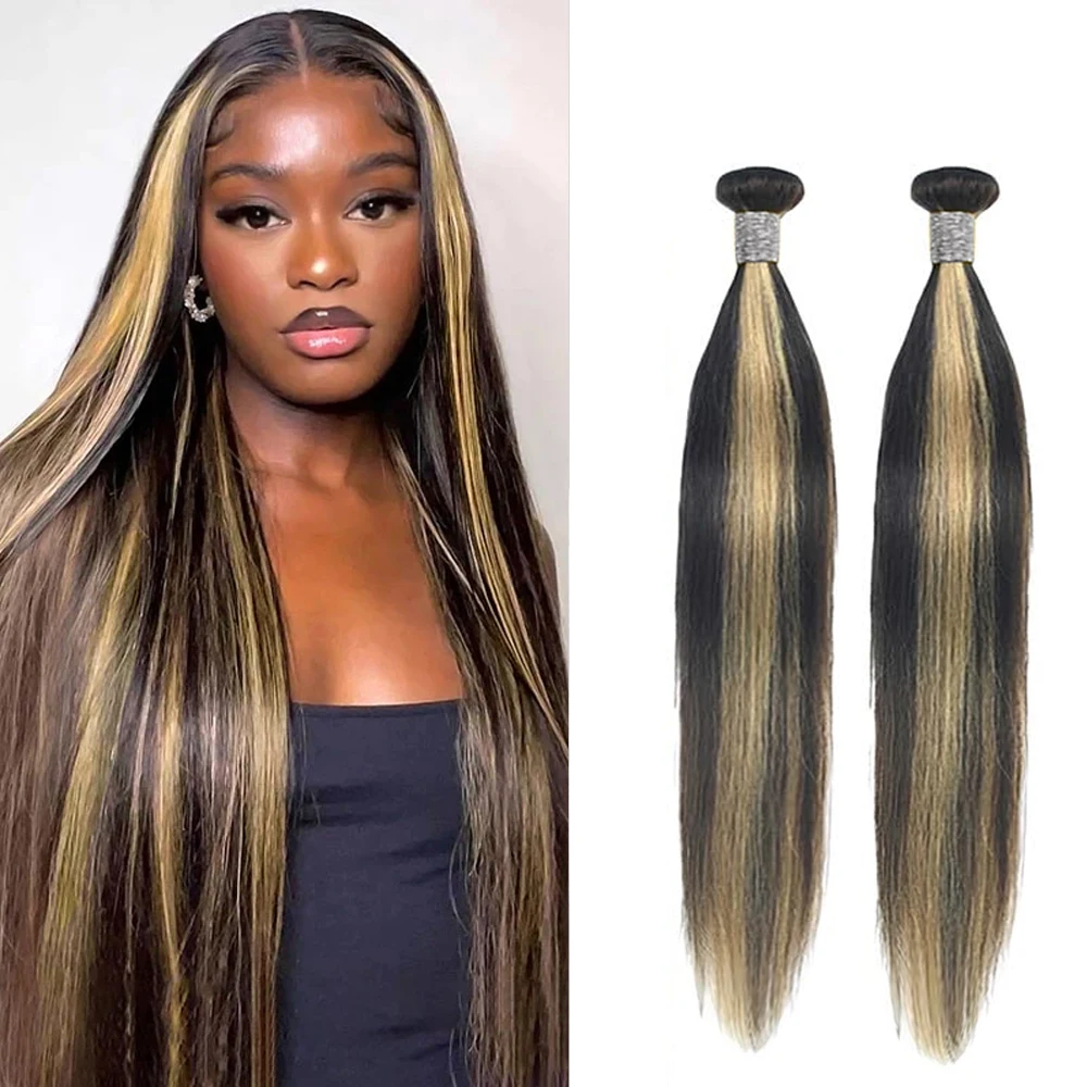 100% Remy Hair Highlight P1B/27 Human Hair Bundles Bone Straight  Hair Weaving DoubLe Weft Brazilian Hair Extensions 1/3/4Pcs