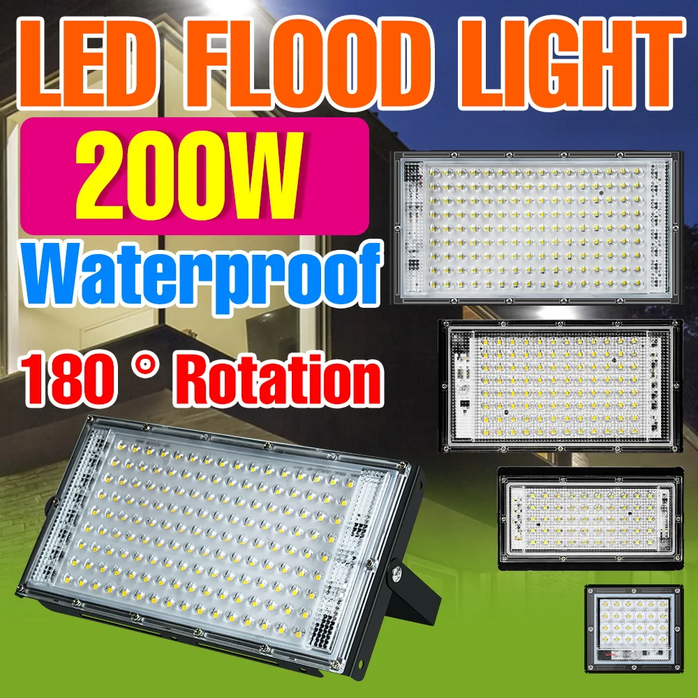 200W LED Outdoor Flood Light IP65 Waterproof Reflector Street Lamp 220V Garden Exterior Wall Lighting Cold/Warm White Spotlight
