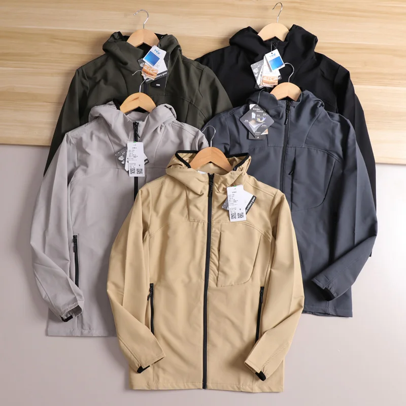 

Busin Outdoor Men's Hooded Jaet Autumn Faion Ci Sle Fce Lined Long Sve Stand Fit Coat for Youth