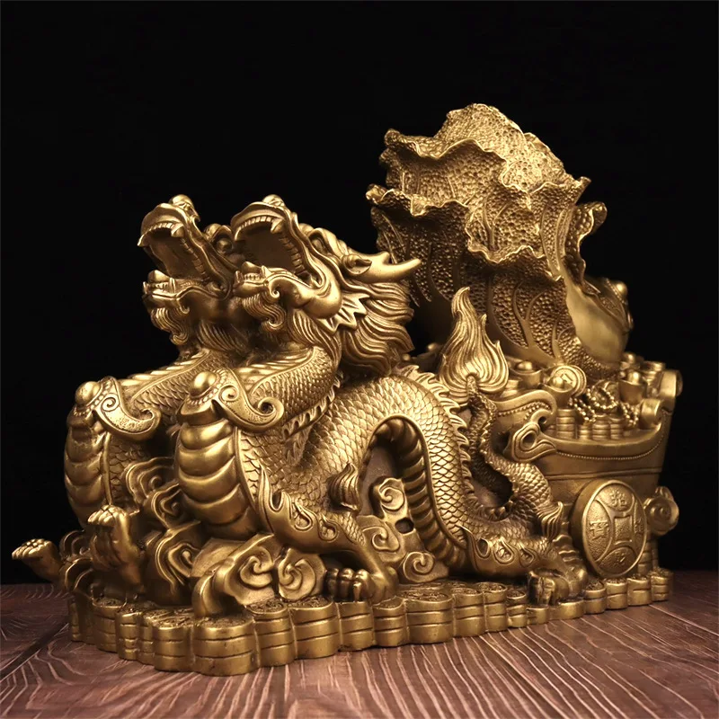 Guyunzhai Brass Double Pull Fortune Ornaments Stand Wanfu Hanlong Dragon Playing Beads Office Home D