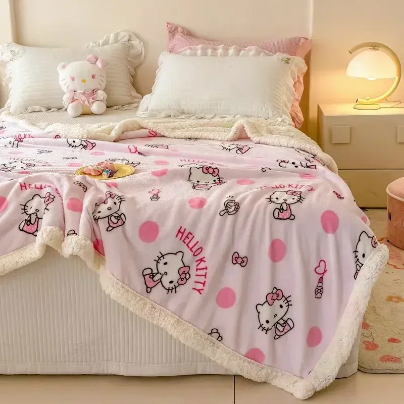 Sanrio Cinnamoroll My Melody Anime Kawaii Milk Fleece Blanket Cute Hello Kitty Sanrio Ins Warm Nap Sofa Cover Gifts for Kids