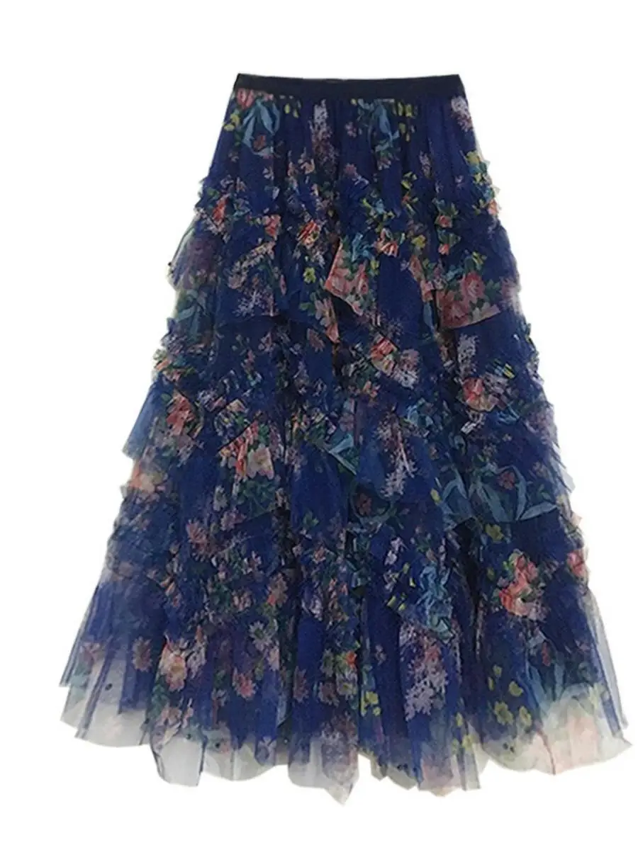 Jupe florale en Patchwork rétro français-2020, nouvelle jupe trapèze en maille pour femmes avec ourlet irrégulier, Style Court élégant, printemps 2025