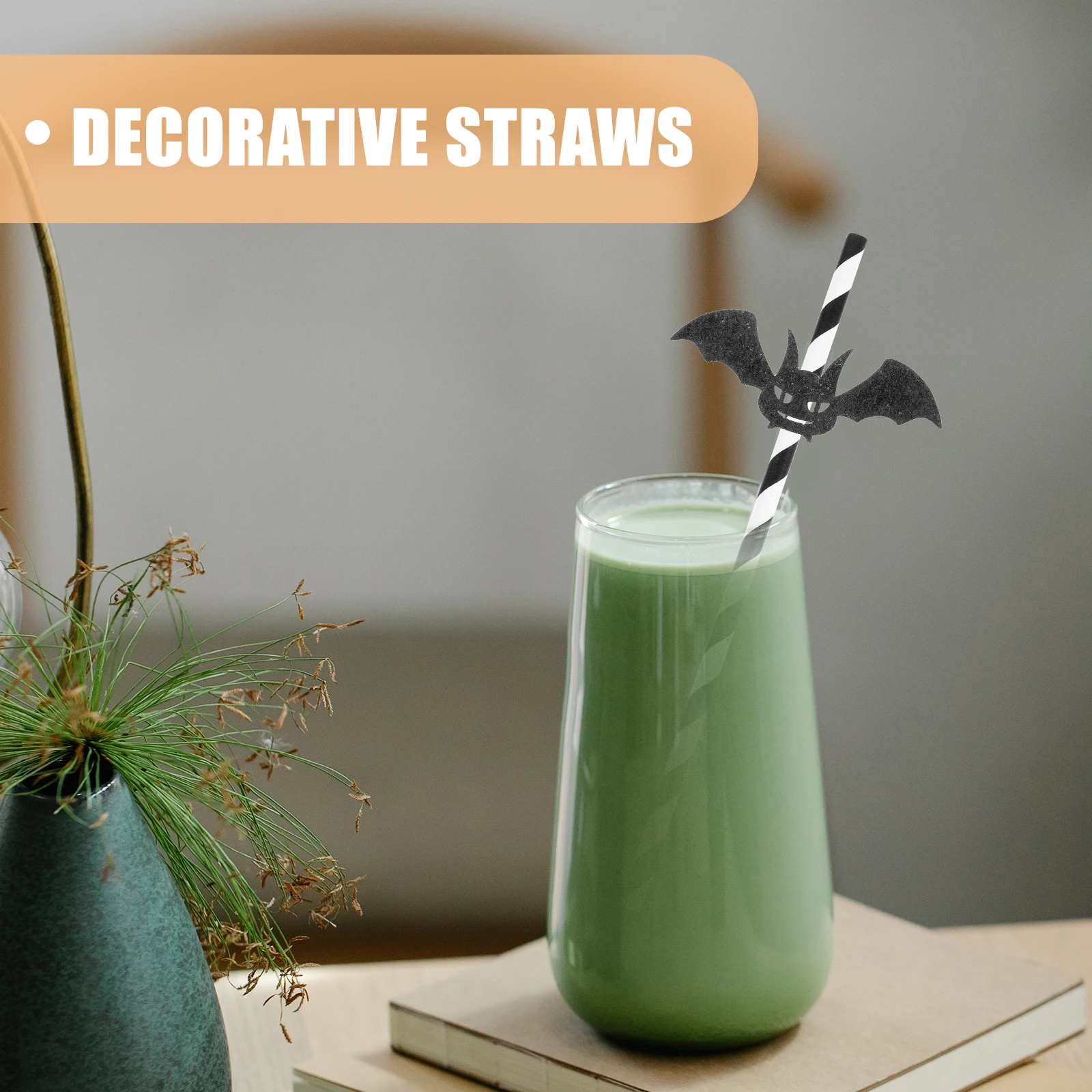 

Bat Plugin Festival Straws for Party Plug-in Drinking Decorative Paper Halloween Decorations Outdoor