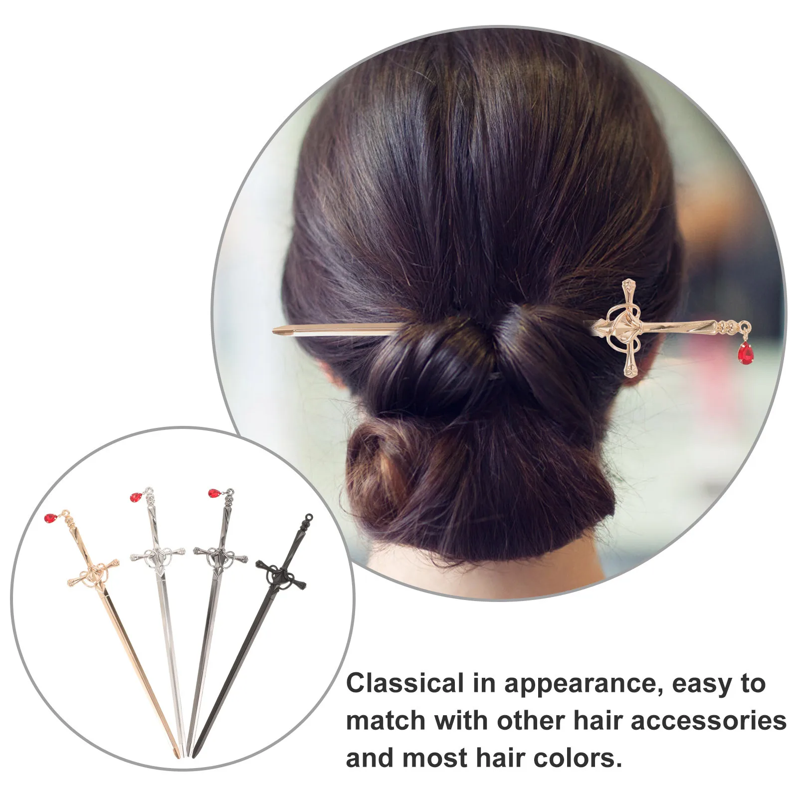 

4Pcs Women Hair Sticks Vintage Metal Hair Chopsticks Secure Hold Hairpin for Braids Chignons Evening Events Casual Outfits