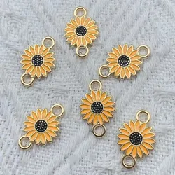 10pcs/Lot Enamel Daisy Sunflower Charms Bracelet Earrings DIY Jewelry Pendants For Woman Handicraft Making Connectors Wholesale