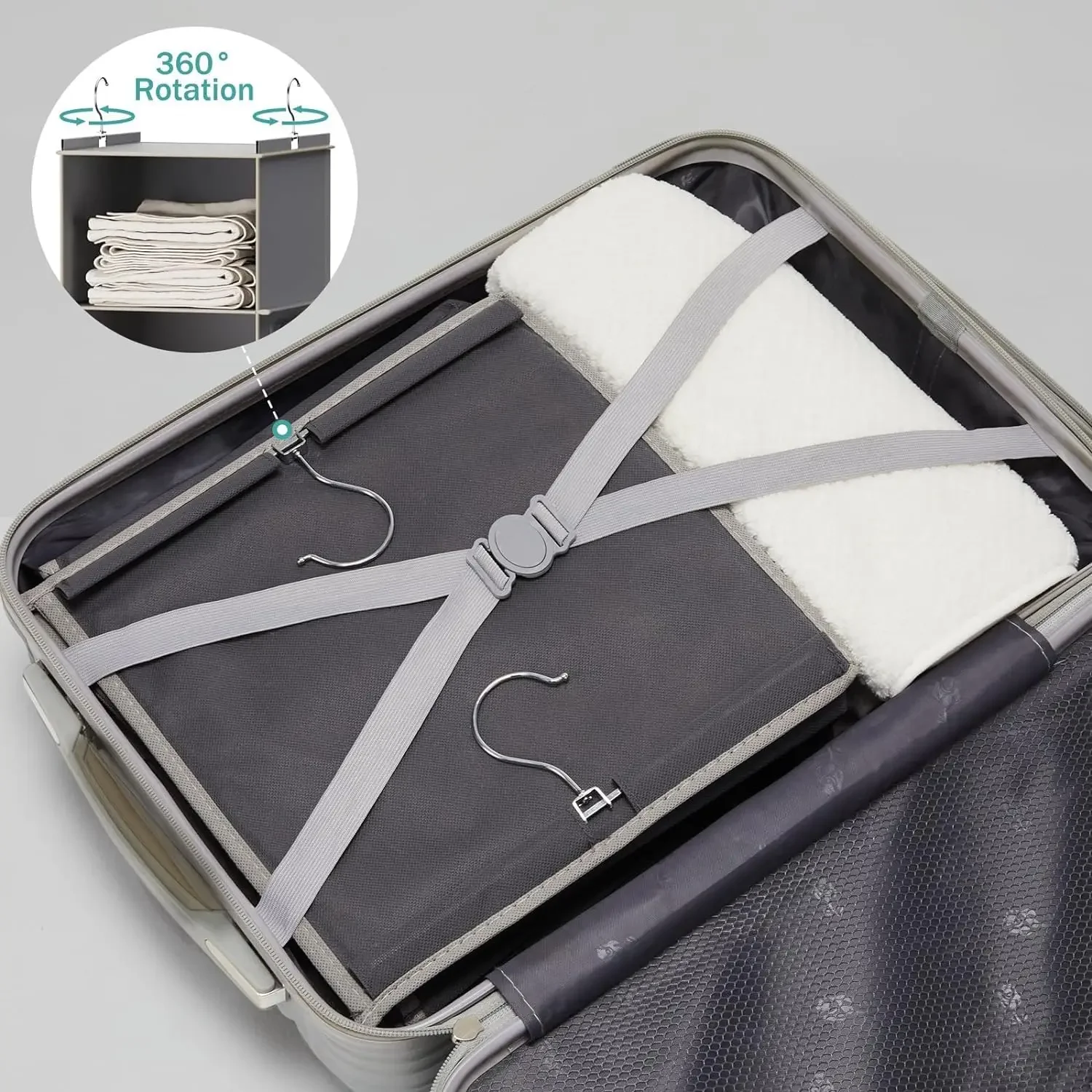 منظم وتخزين الخزانة المعلقة، أرفف تخزين معلقة قابلة للطي مكونة من 6 أرفف مع خطافين لغطاء الأحذية والسراويل الملابس